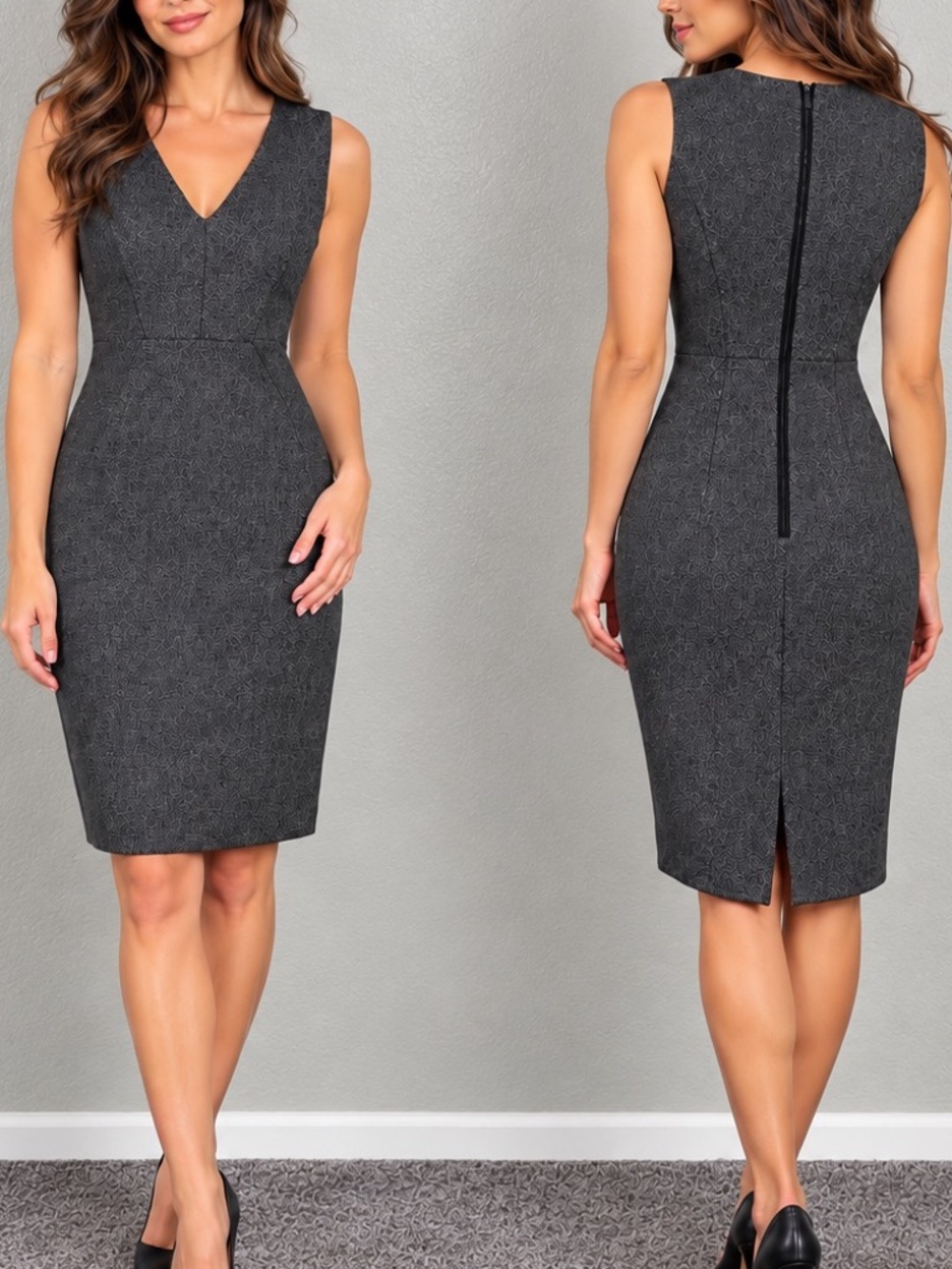 Ann Taylor Size 0 Charcoal Gray V-Neck Sheath Pencil Tailored Career Dress